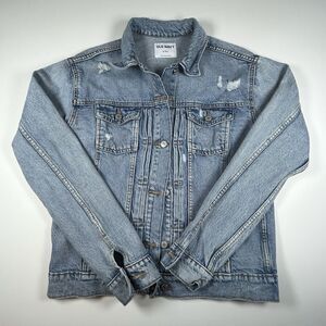 Old Navy Denim Jean Jacket Blue Distressed Cotton Trucker Western Women Med Tall